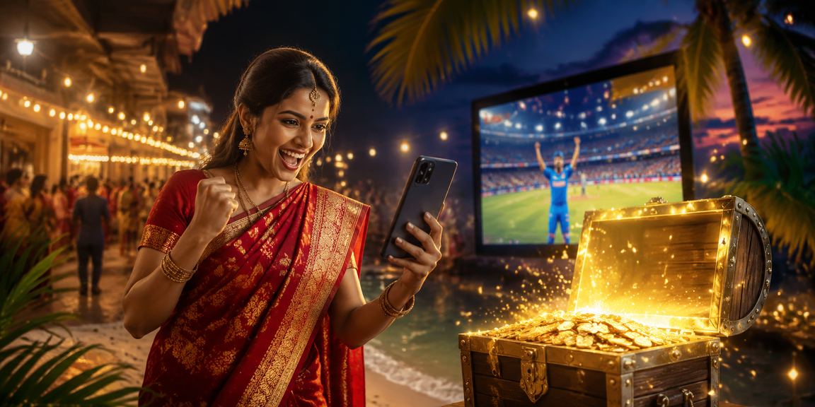 Indian woman playing live casino games on mobile in traditional saree
